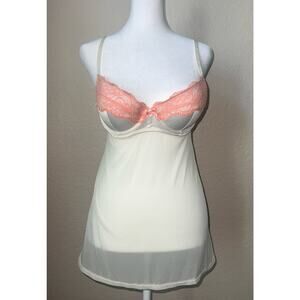 Gilligan & O’Malley Intimates Babydoll Ivory White and Peach Lace Size M